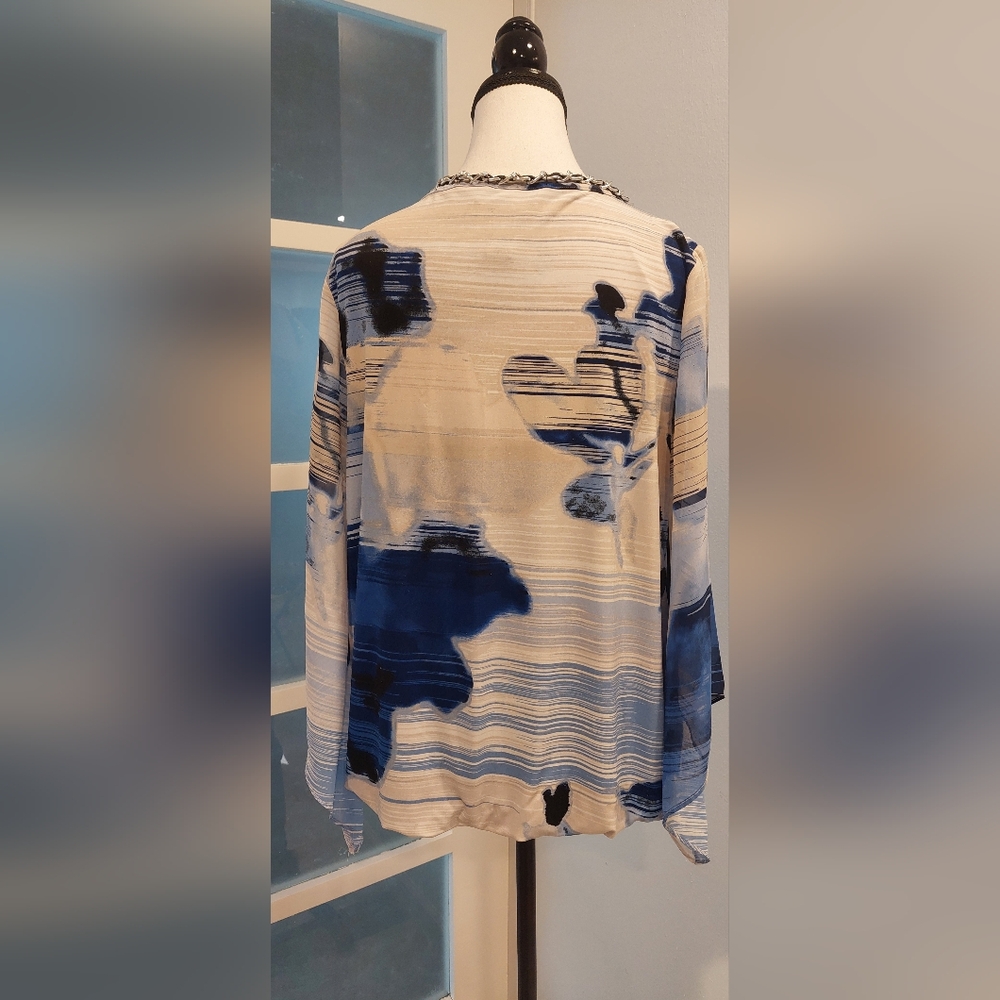 Alfani Blue and White Patterned Blouse - Picture 7 of 9